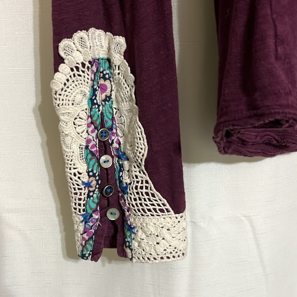 Anthropologie Little Yellow Button Medium Deep Plum long sleeve shirt - Picture 2 of 5